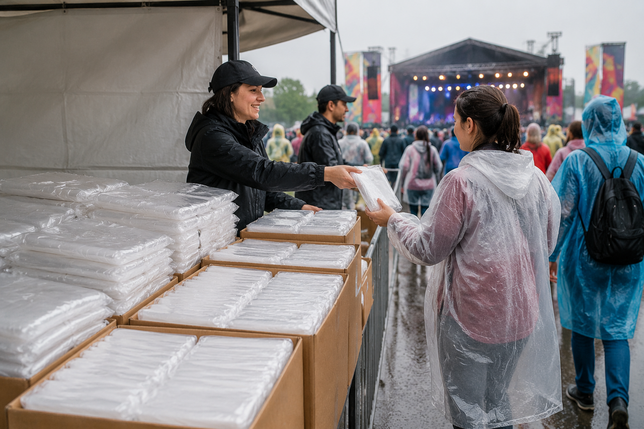 When an event program needs rain gear, the fastest way to decide between disposable PE pon